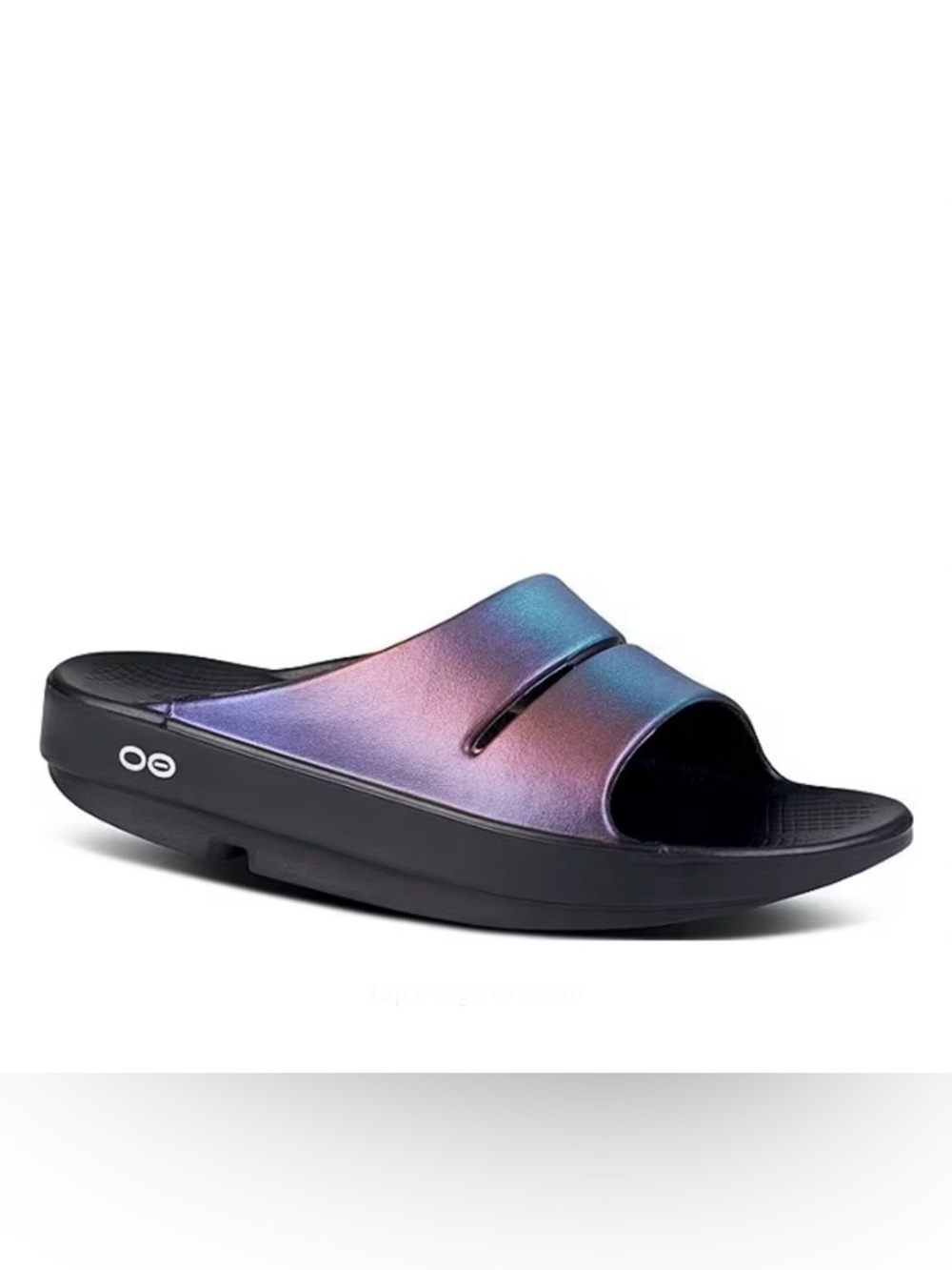 OOFOS Womens Slide Sandals Purple & Black /white Size 9